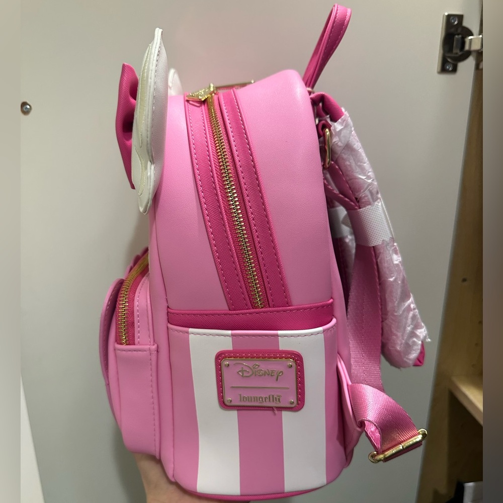 Pink and White Mini Backpack with Bow and Stripes - Picture 5 of 9